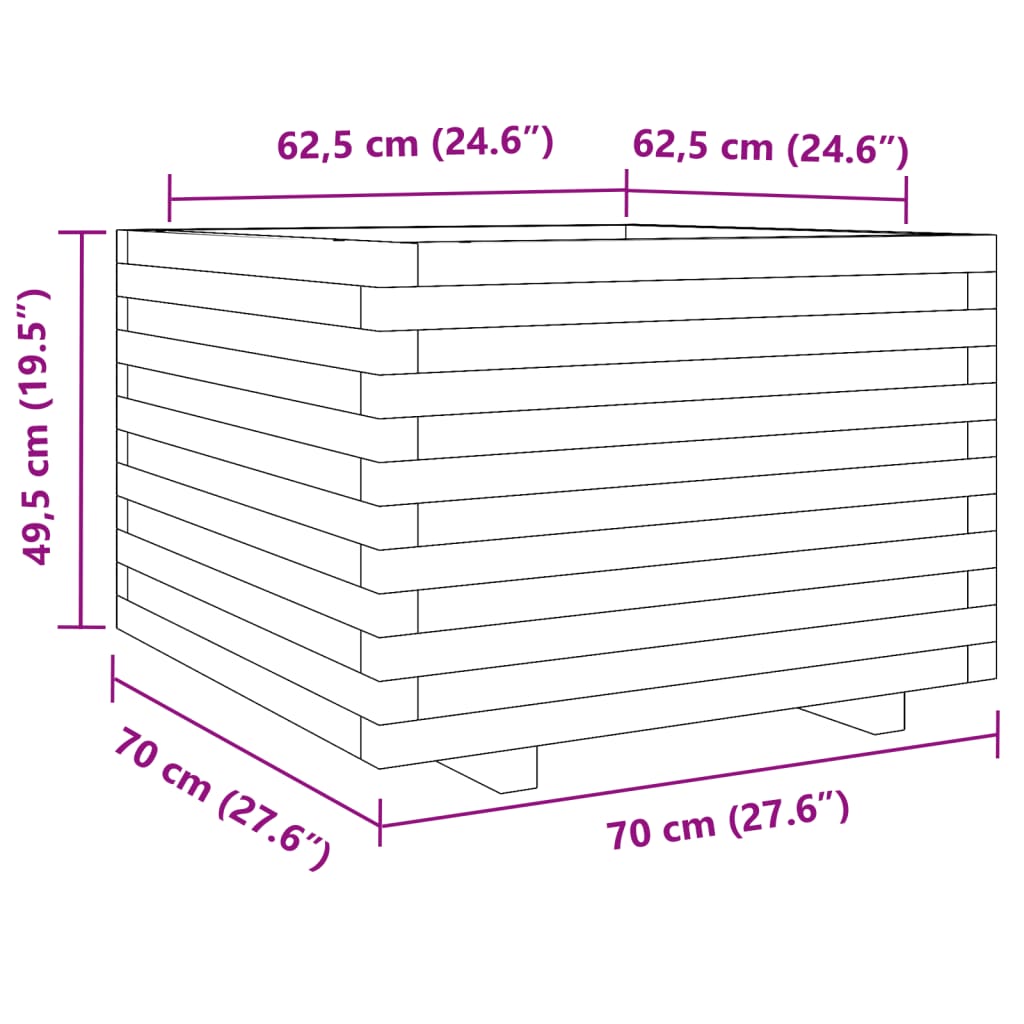 vidaXL Jardinière blanc 70x70x49,5 cm bois de pin massif