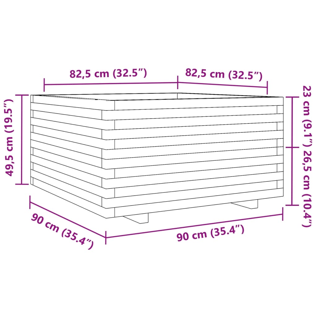 vidaXL Jardinière cire marron 90x90x49,5 cm bois de pin massif