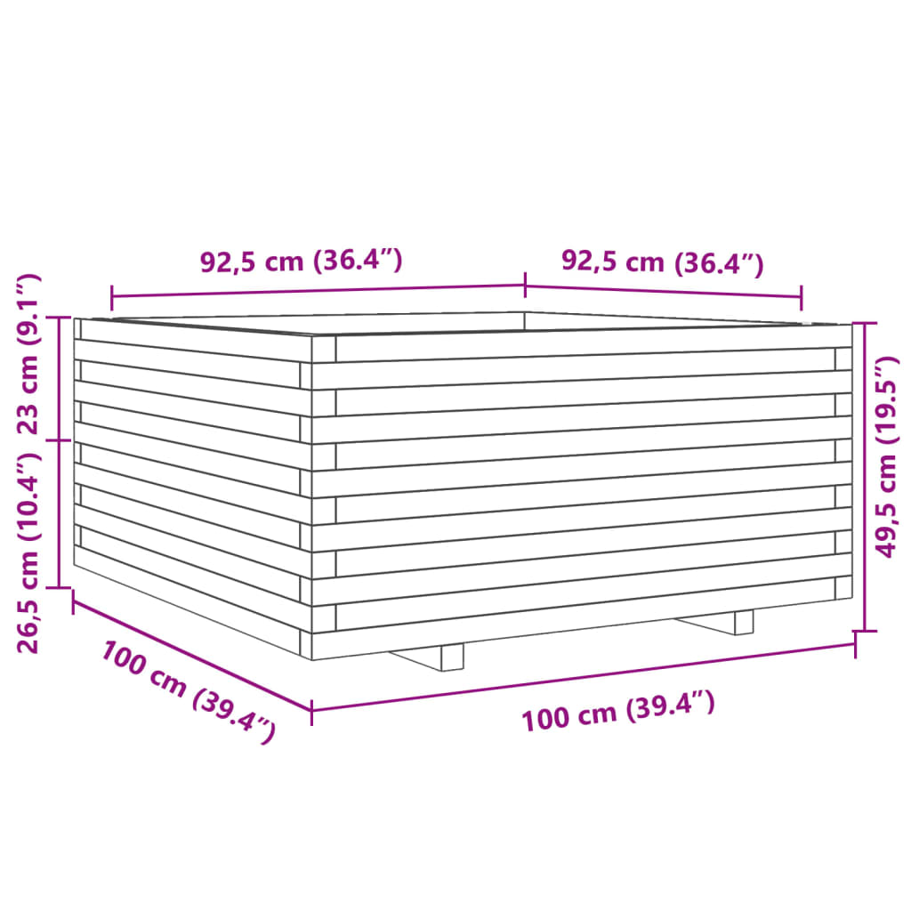 vidaXL Jardinière cire marron 100x100x49,5 cm bois de pin massif