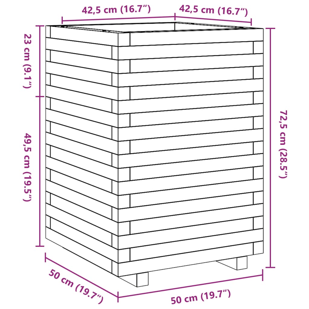 vidaXL Jardinière blanc 50x50x72,5 cm bois de pin massif