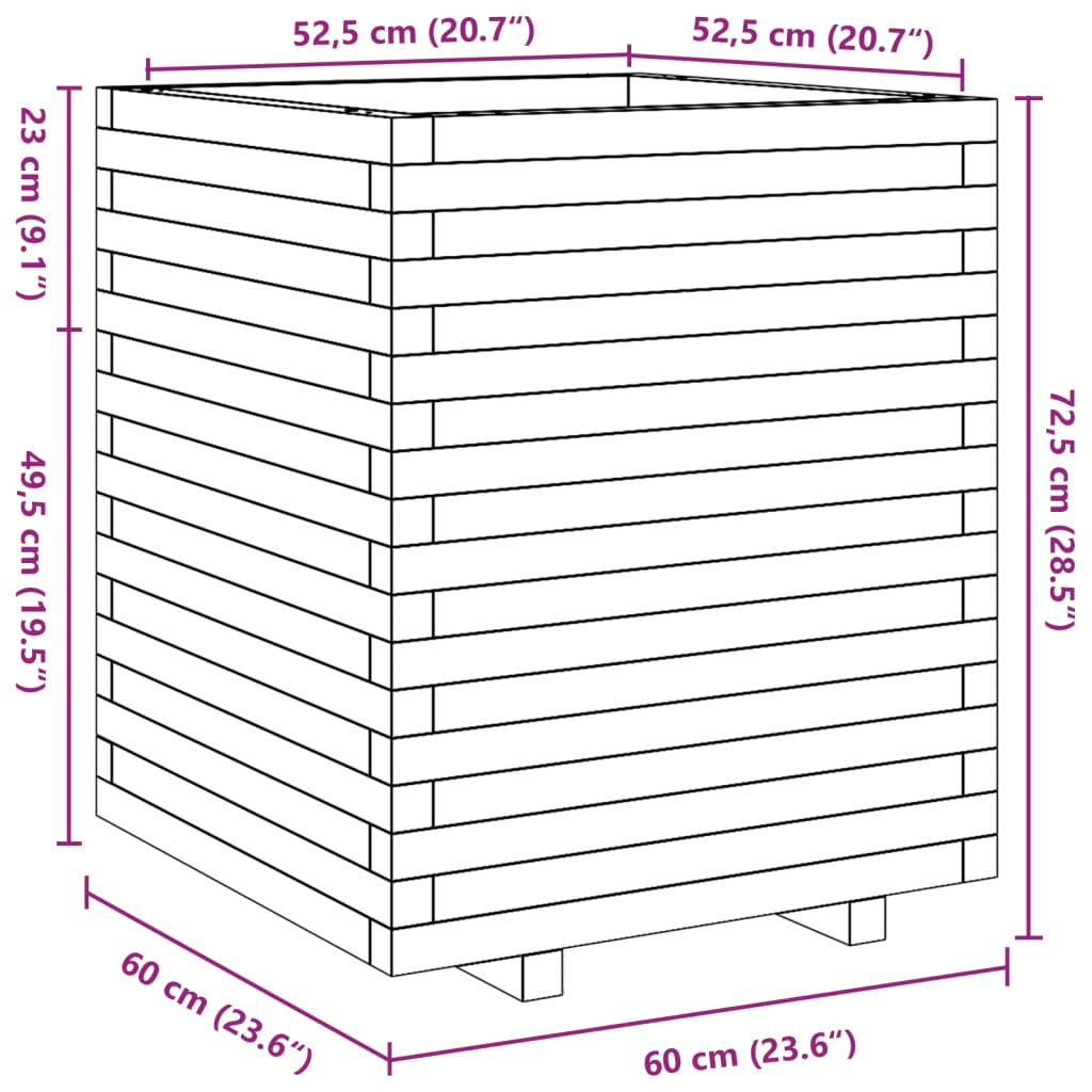vidaXL Jardinière cire marron 60x60x72,5 cm bois de pin massif