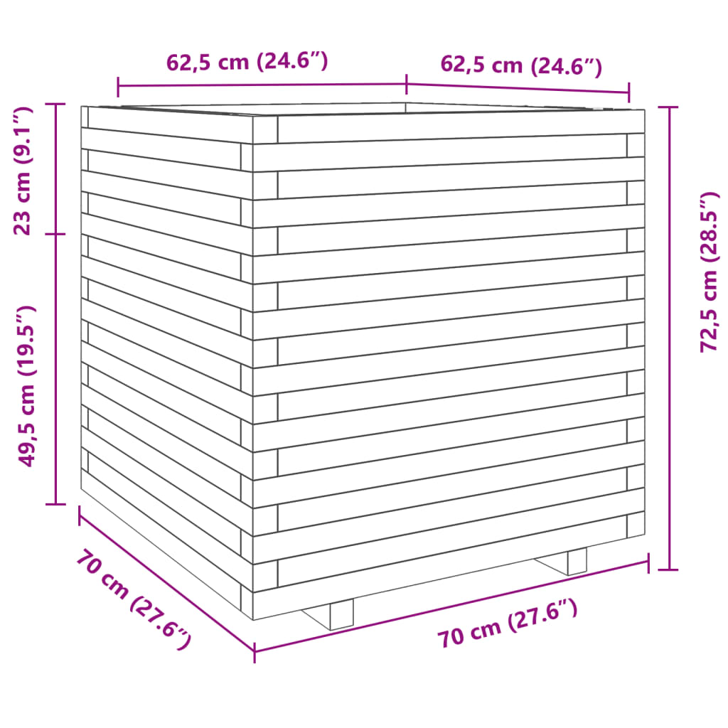 vidaXL Jardinière cire marron 70x70x72,5 cm bois de pin massif