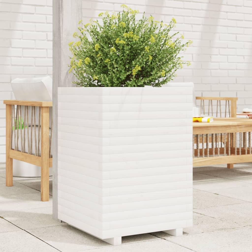 vidaXL Jardinière blanc 50x50x72 cm bois de pin massif