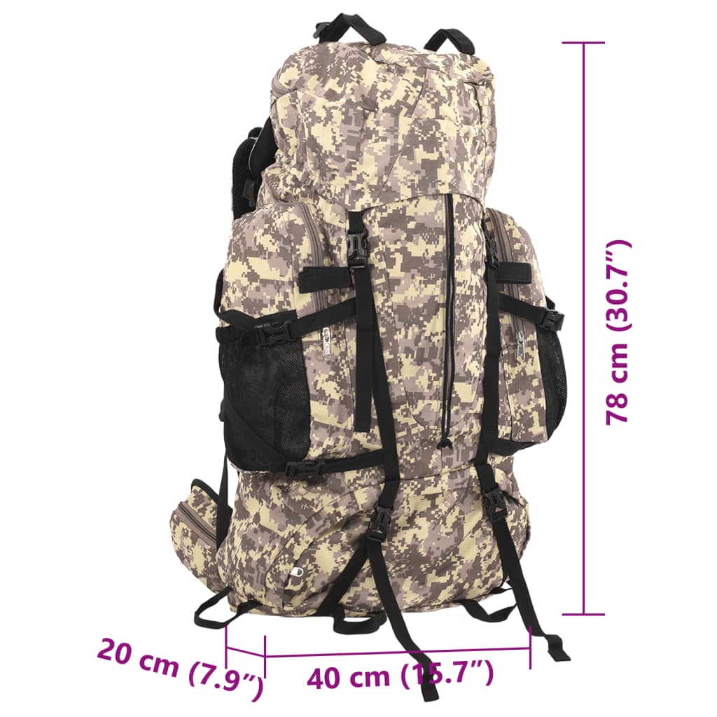 vidaXL Sac à dos de randonnée marron camouflage 80 L tissu oxford