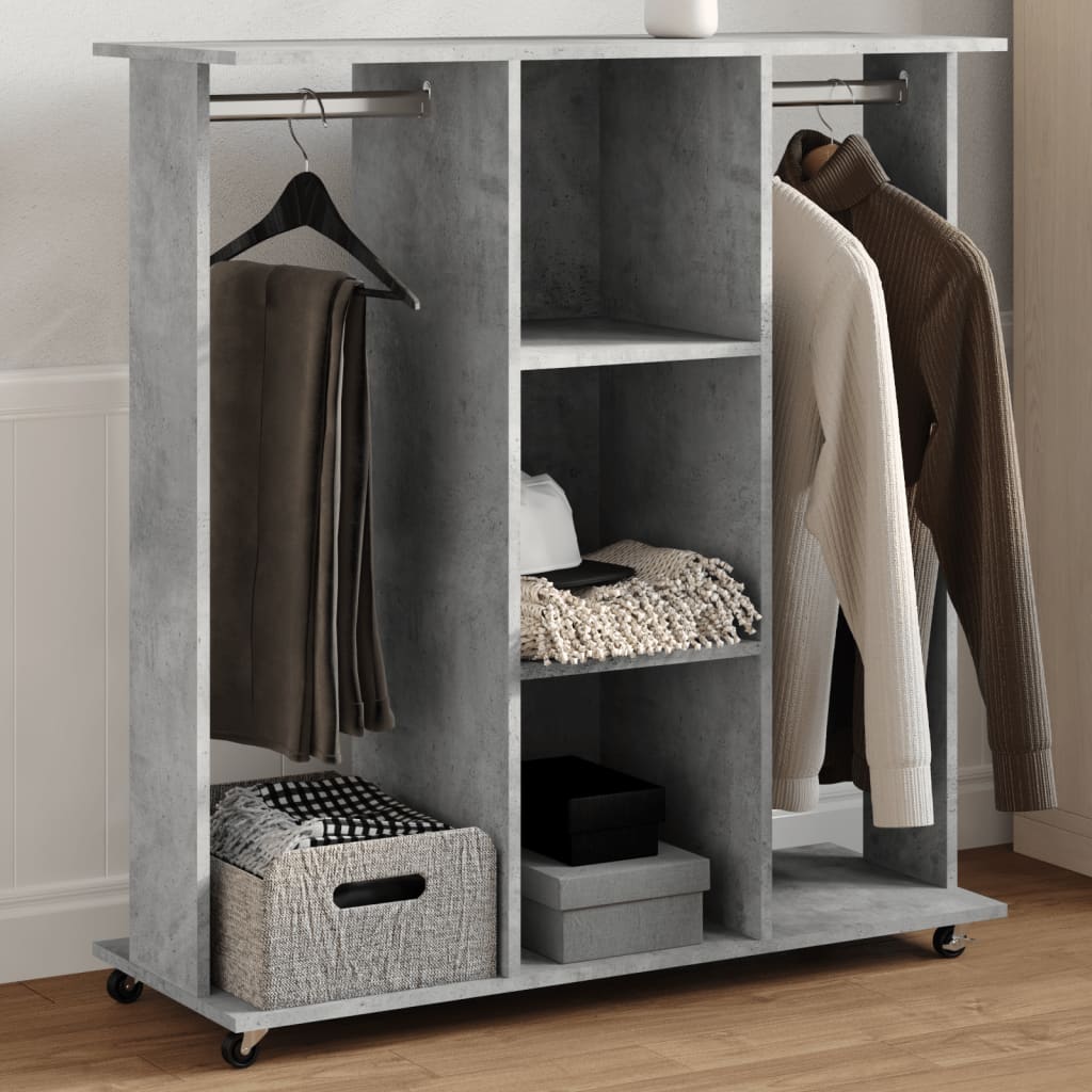 vidaXL Garde-robe avec roues gris béton 102x38x110cm bois d'ingénierie