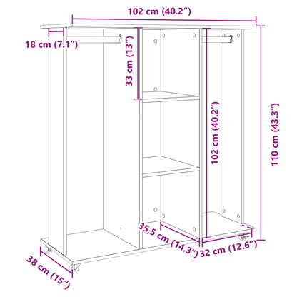 vidaXL Garde-robe avec roues sonoma gris 102x38x110 cm bois ingénierie