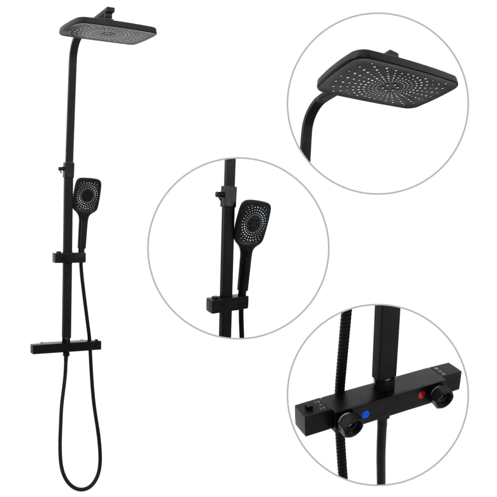 vidaXL Ensemble de douche à deux tête et mitigeur et tuyau laiton noir