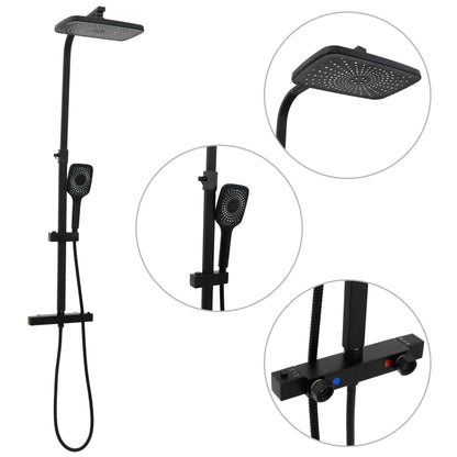 vidaXL Ensemble de douche à deux tête et mitigeur et tuyau laiton noir