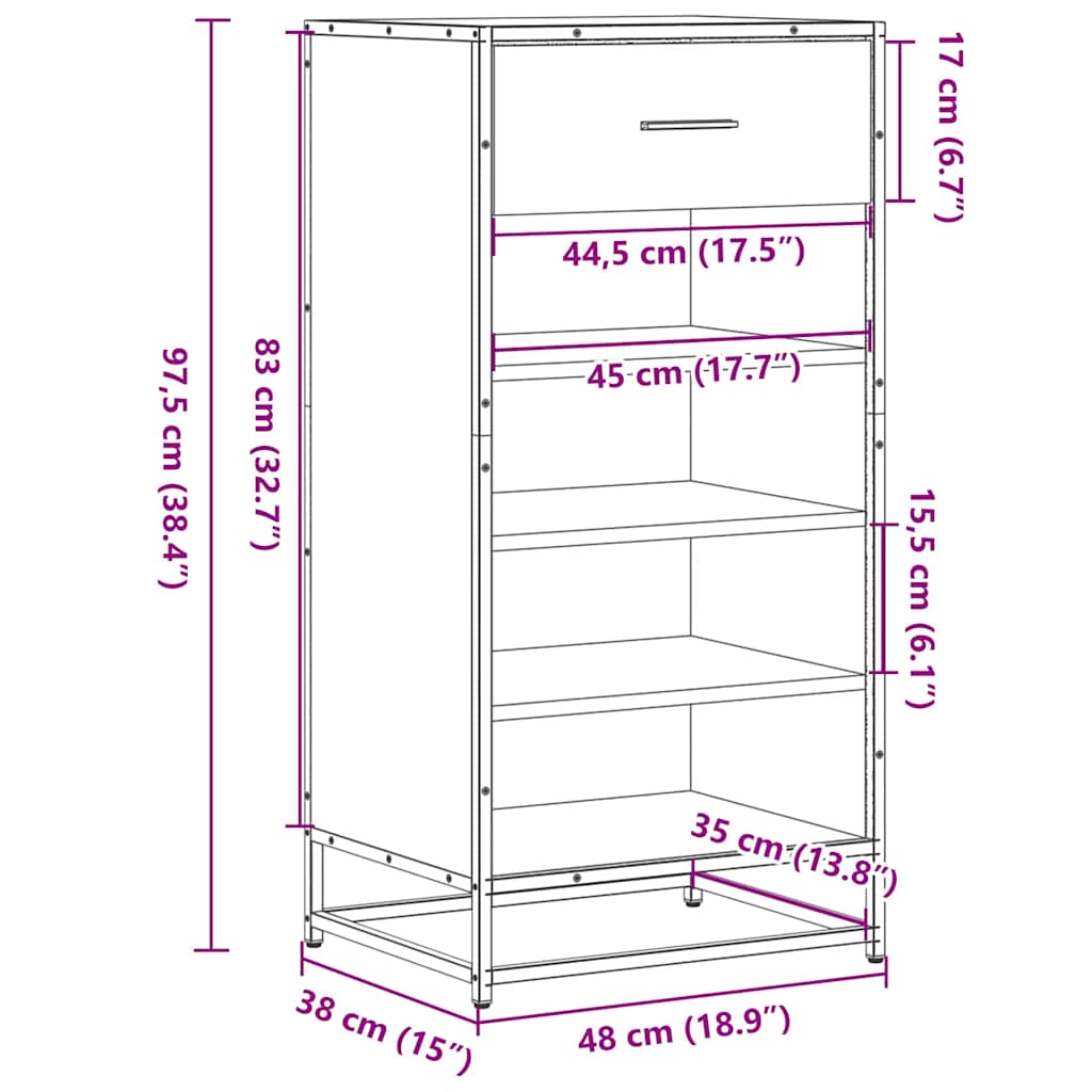 vidaXL Étagère à chaussures chêne sonoma 48x38x97,5 cm bois ingénierie