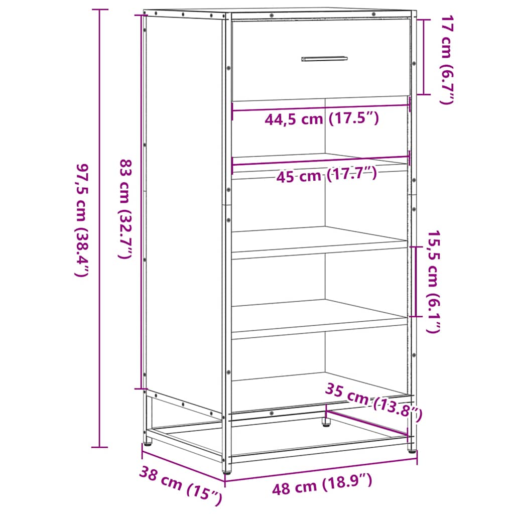 vidaXL Étagère à chaussures chêne fumé 48x38x97,5 cm bois d'ingénierie