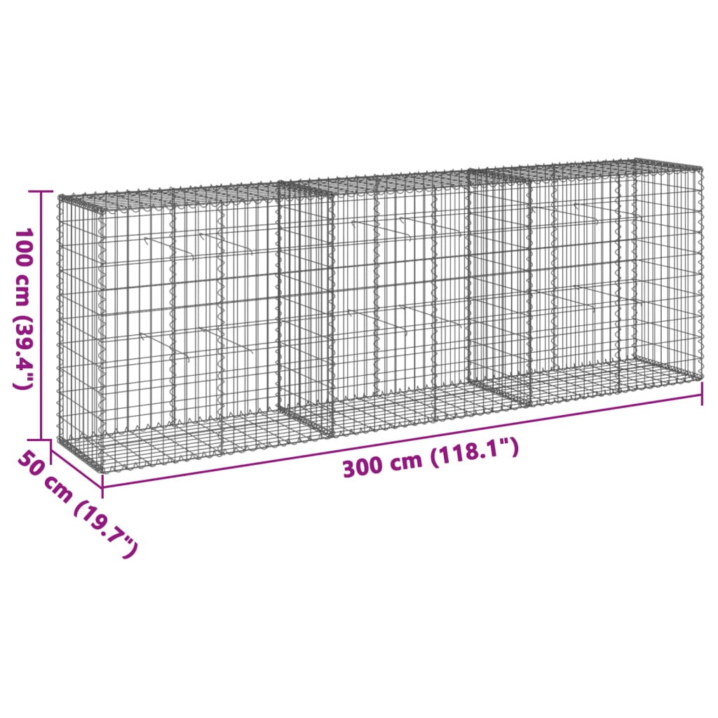 vidaXL Panier gabion avec couvercle 300x50x100 cm fer galvanisé
