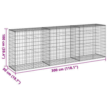vidaXL Panier gabion avec couvercle 300x50x100 cm fer galvanisé