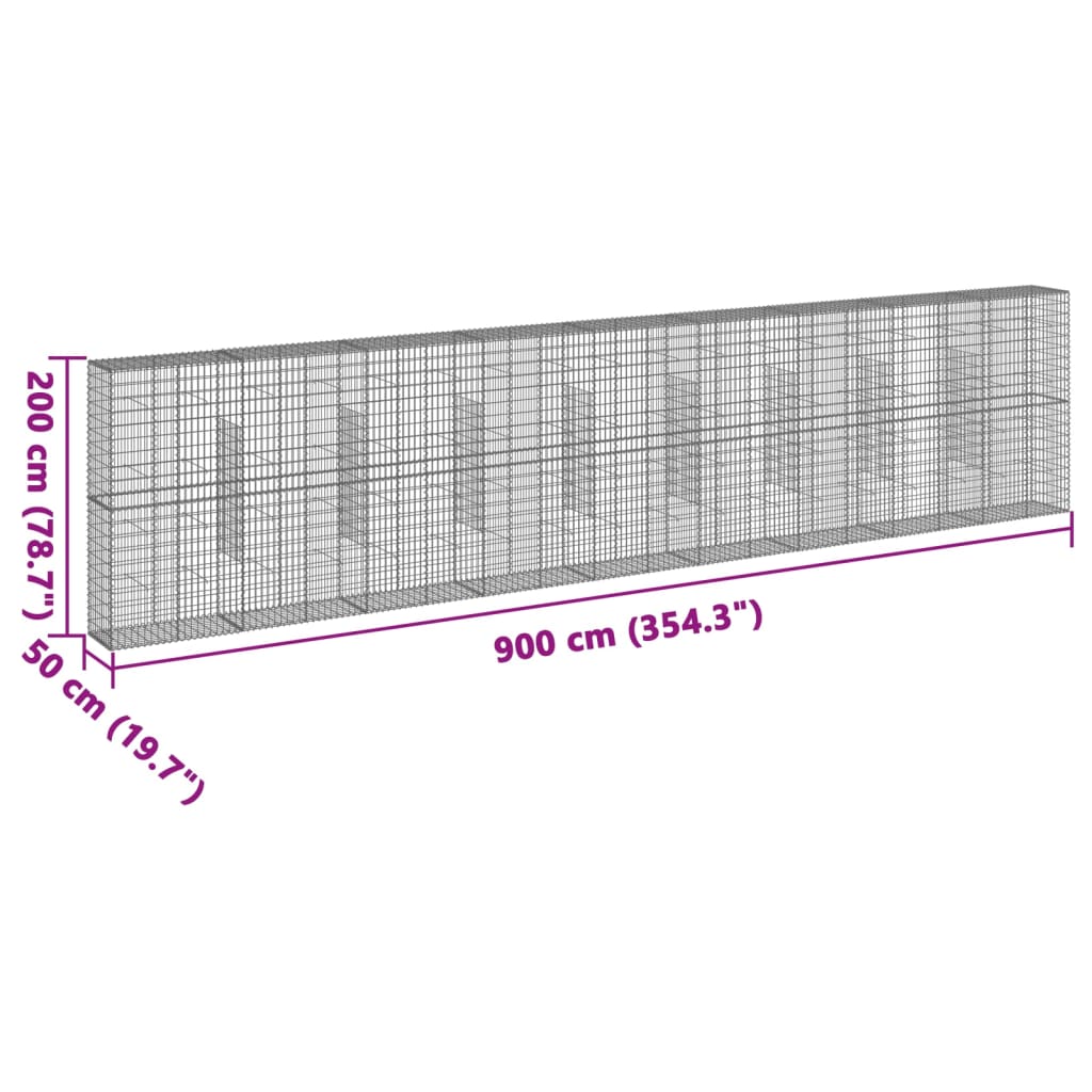vidaXL Panier gabion avec couvercle 900x50x200 cm fer galvanisé