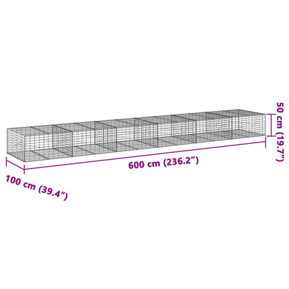 vidaXL Panier gabion avec couvercle 600x100x50 cm fer galvanisé