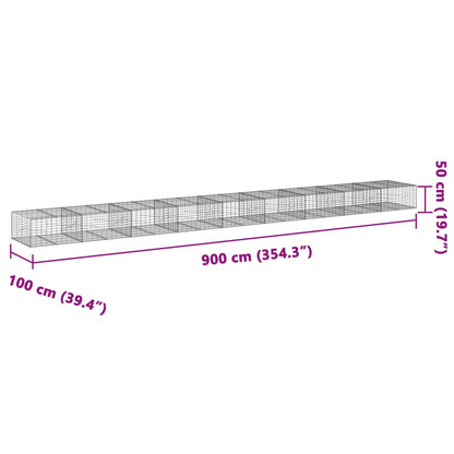 vidaXL Panier gabion avec couvercle 900x100x50 cm fer galvanisé