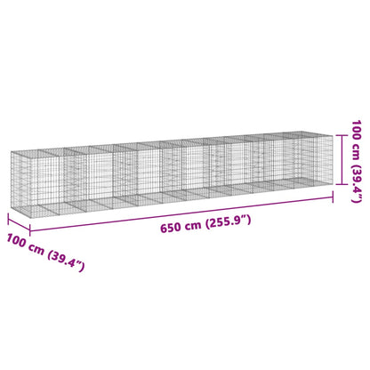 vidaXL Panier gabion avec couvercle 650x100x100 cm fer galvanisé