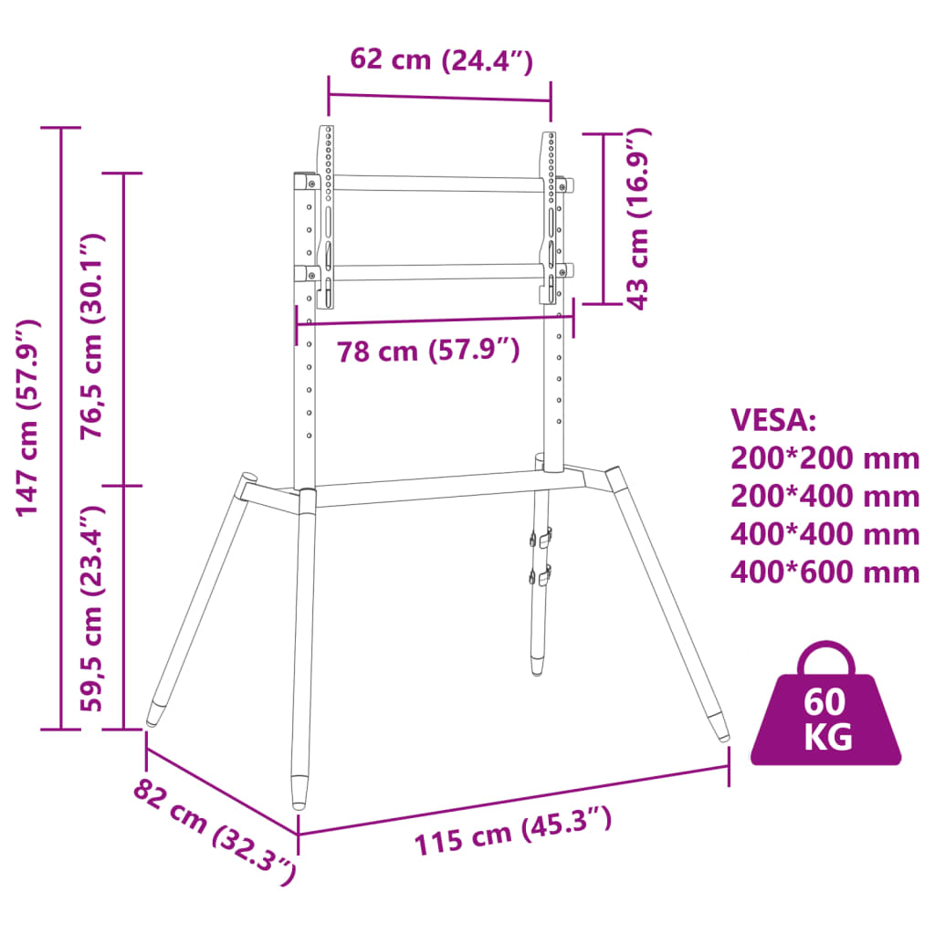 vidaXL Support TV chevalet pour écran 37-86 pouces max VESA 400x600 mm