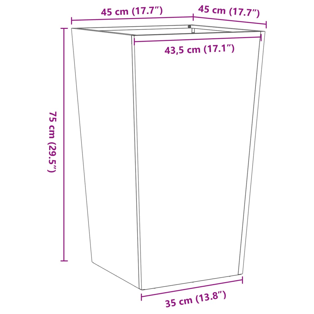 vidaXL Jardinière anthracite 45x45x75 cm acier