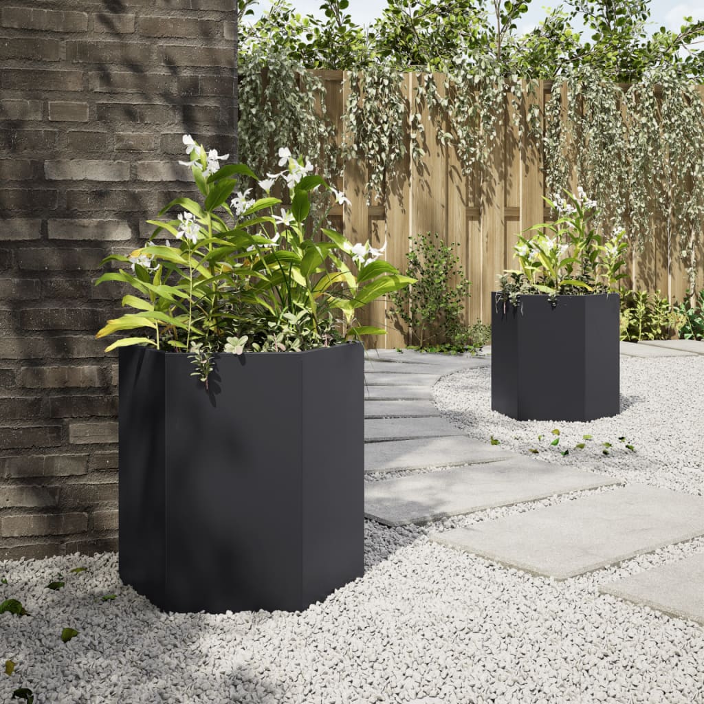 vidaXL Jardinières 2 pcs noir hexagone 46x40x45 cm acier