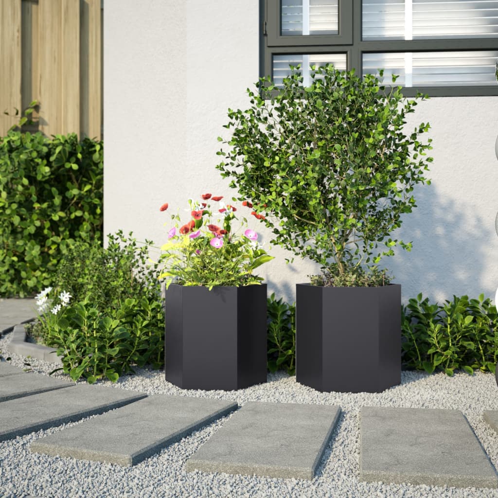 vidaXL Jardinières 2 pcs noir hexagone 46x40x45 cm acier