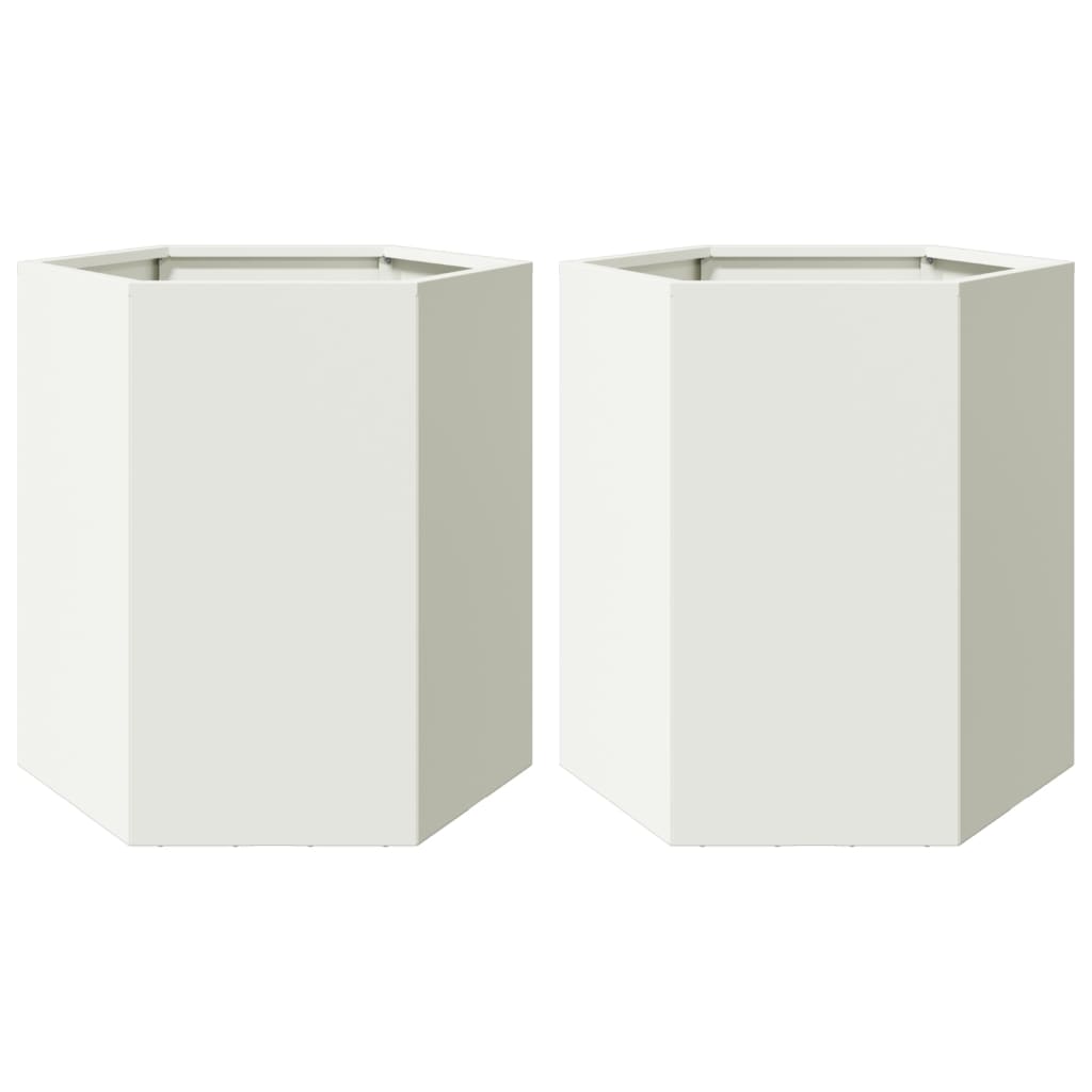 vidaXL Jardinières 2 pcs blanc hexagone 46x40x45 cm acier
