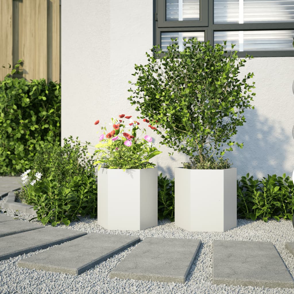 vidaXL Jardinières 2 pcs blanc hexagone 46x40x45 cm acier