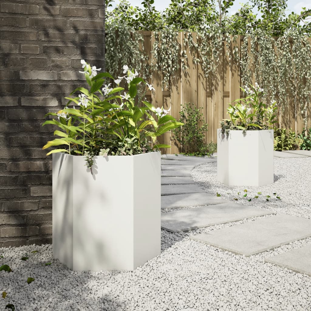 vidaXL Jardinières 2 pcs blanc hexagone 46x40x45 cm acier