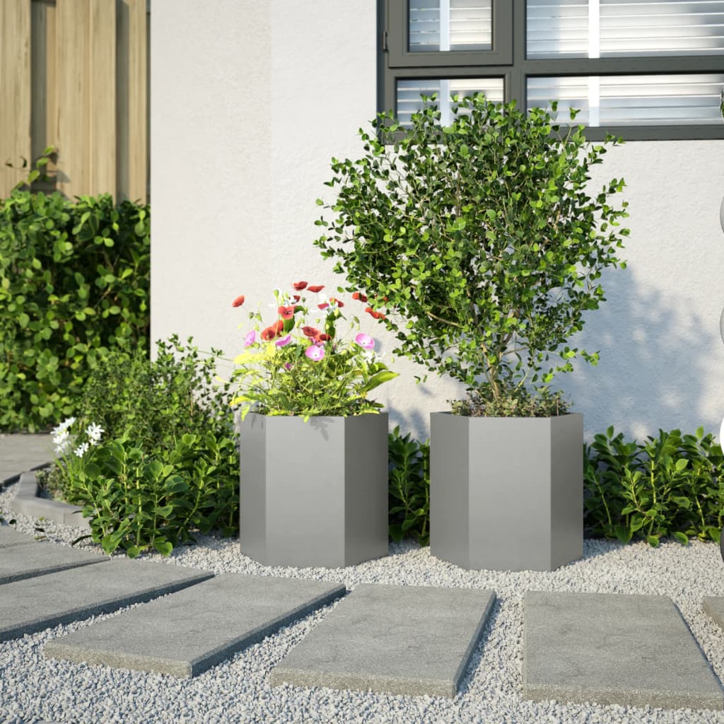 vidaXL Jardinières 2 pcs hexagone 46x40x45 cm acier inoxydable