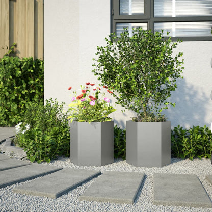 vidaXL Jardinières 2 pcs hexagone 46x40x45 cm acier inoxydable