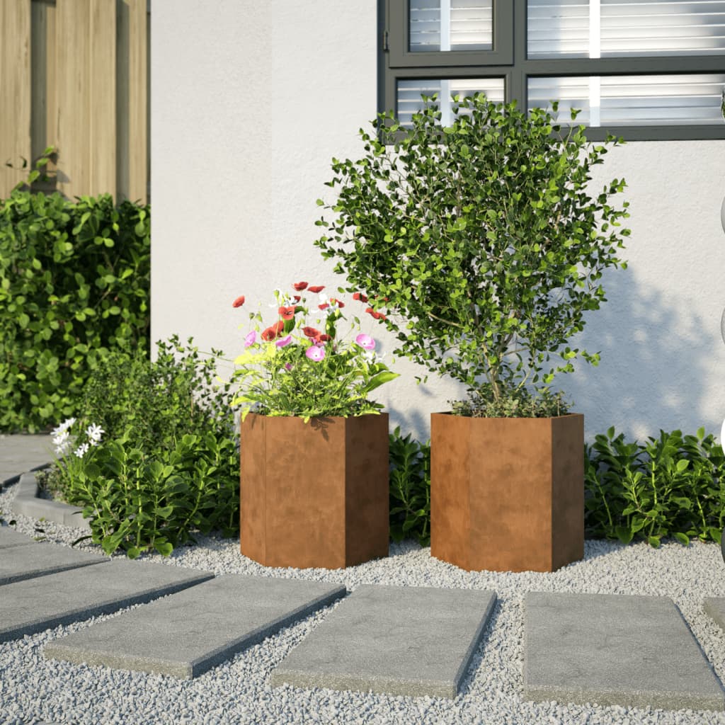 vidaXL Jardinières 2 pcs hexagone 46x40x45 cm acier corten