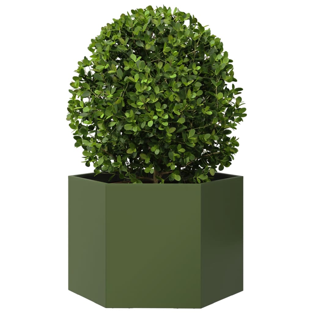 vidaXL Jardinière vert olive hexagone 69x60x45 cm acier