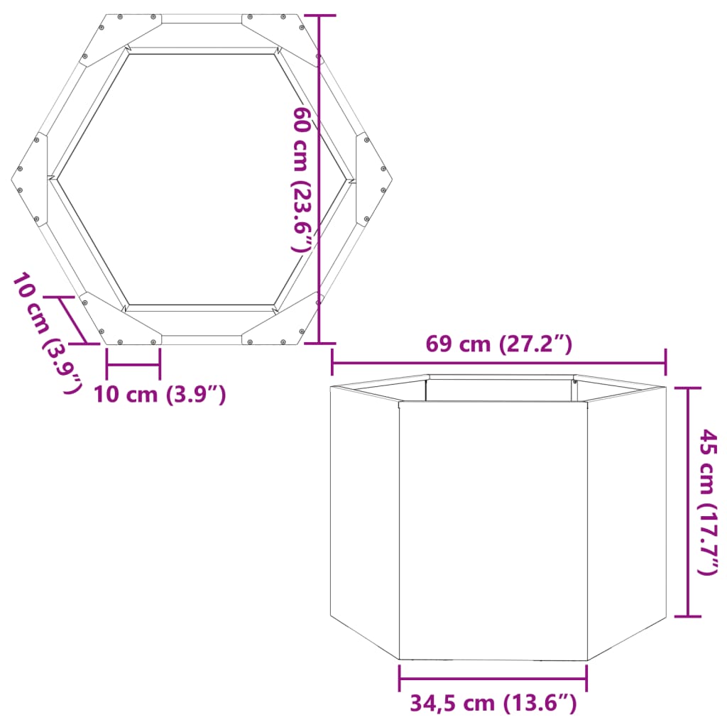 vidaXL Jardinière vert olive hexagone 69x60x45 cm acier