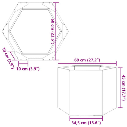 vidaXL Jardinière vert olive hexagone 69x60x45 cm acier