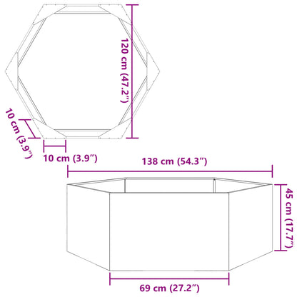 vidaXL Jardinière hexagone 138x120x45 cm acier galvanisé