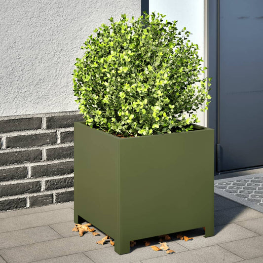 vidaXL Jardinières 2 pcs vert olive 40x40x40 cm acier