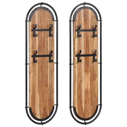 vidaXL Porte-manteaux muraux et 4 crochets 2 pcs bois massif d'acacia