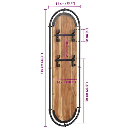 vidaXL Porte-manteaux muraux et 4 crochets 2 pcs bois massif d'acacia