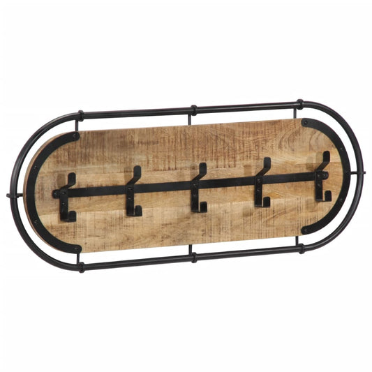 vidaXL Porte-manteau mural avec 5 crochets bois manguier massif brut
