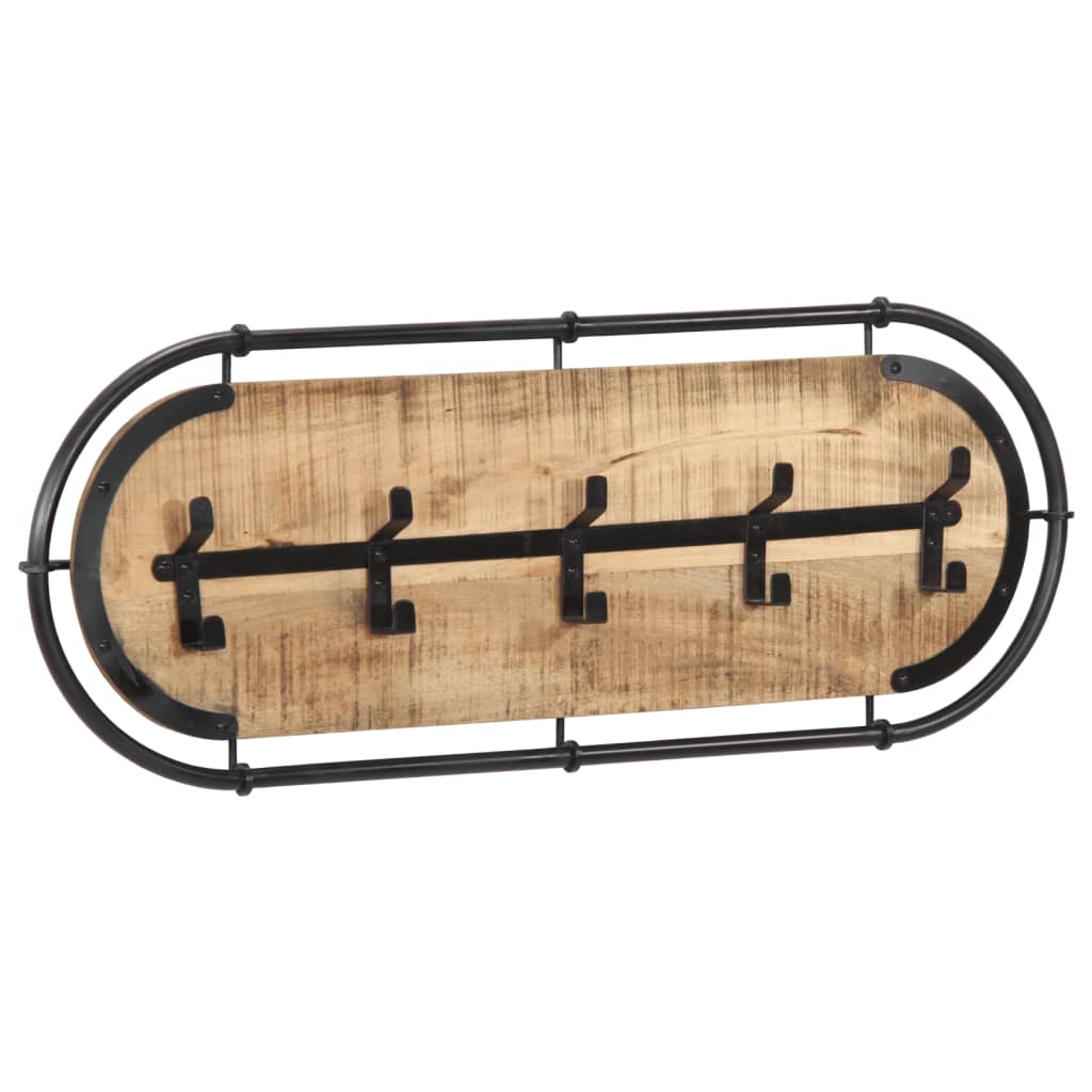 vidaXL Porte-manteau mural avec 5 crochets bois manguier massif brut