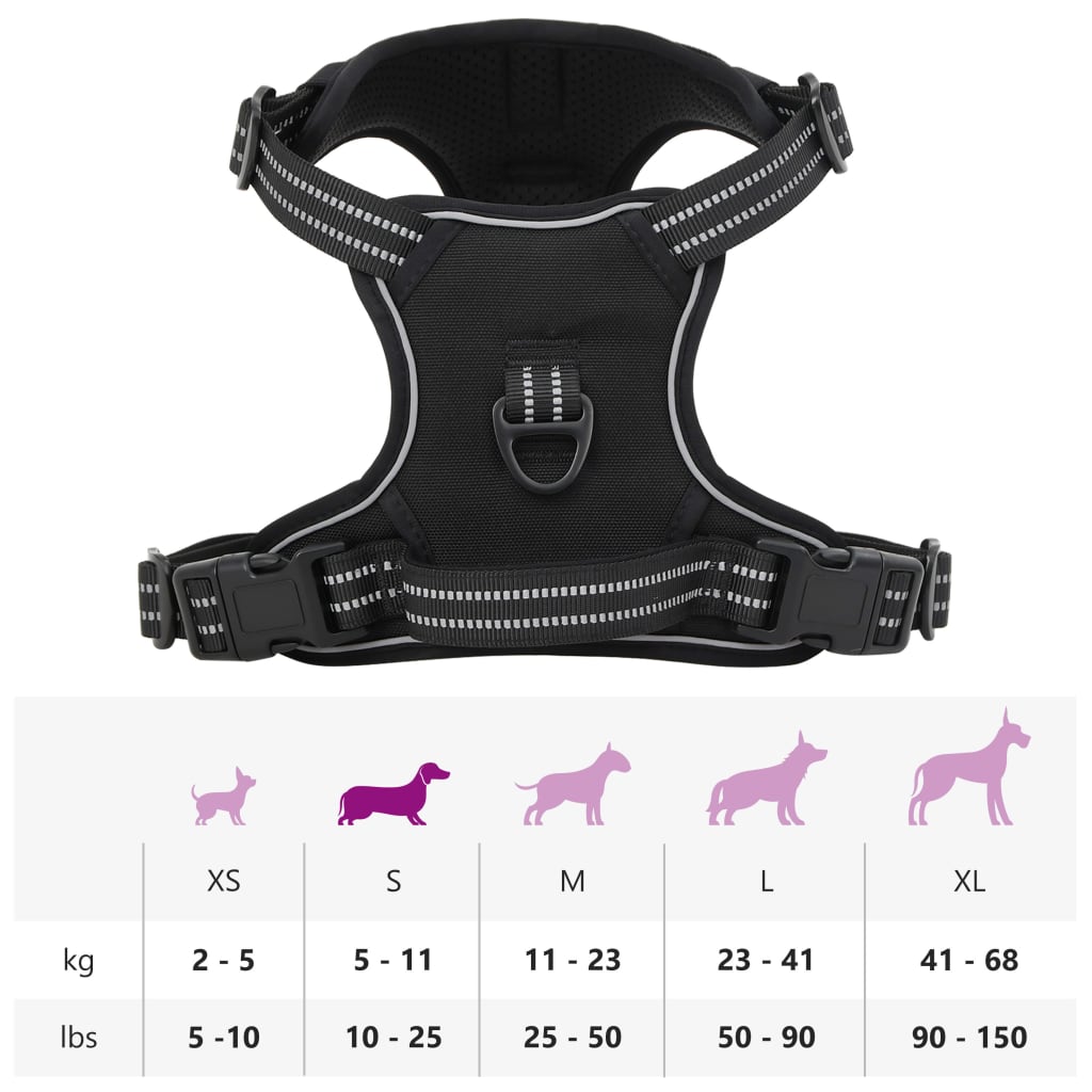 vidaXL Harnais pour chien avec bandes réfléchissantes réglables noir S