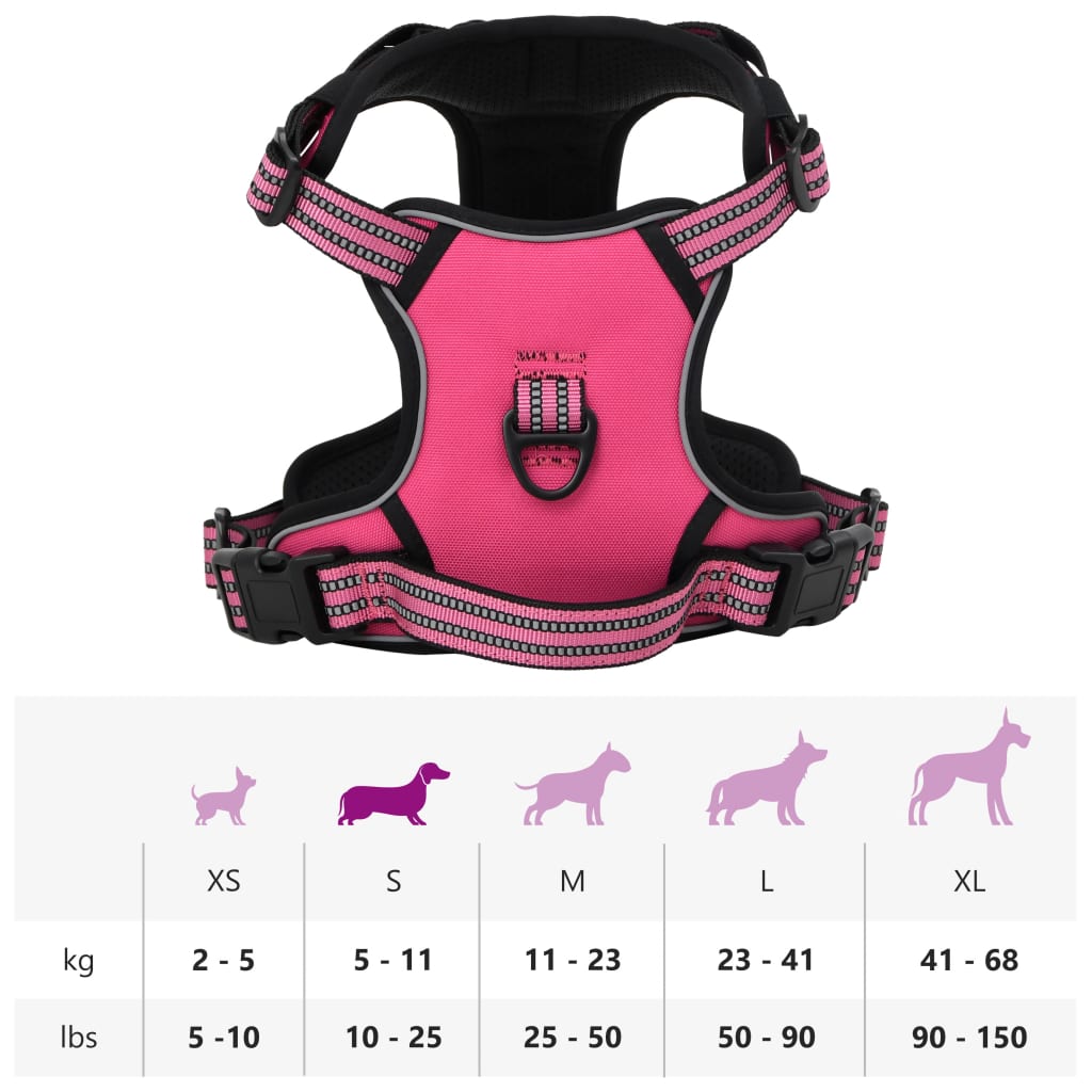 vidaXL Harnais pour chien avec bandes réfléchissantes réglables rose S
