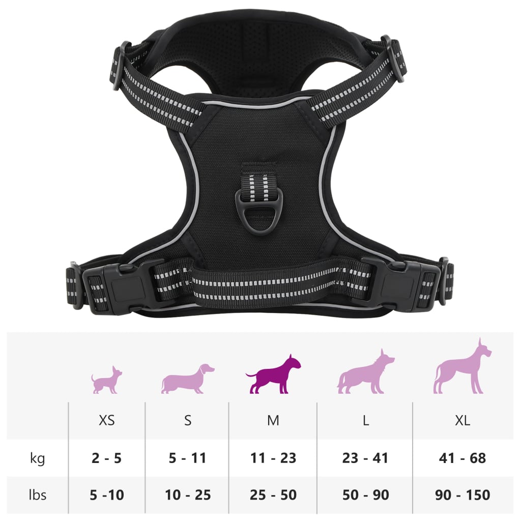 vidaXL Harnais pour chien avec bandes réfléchissantes réglables noir M