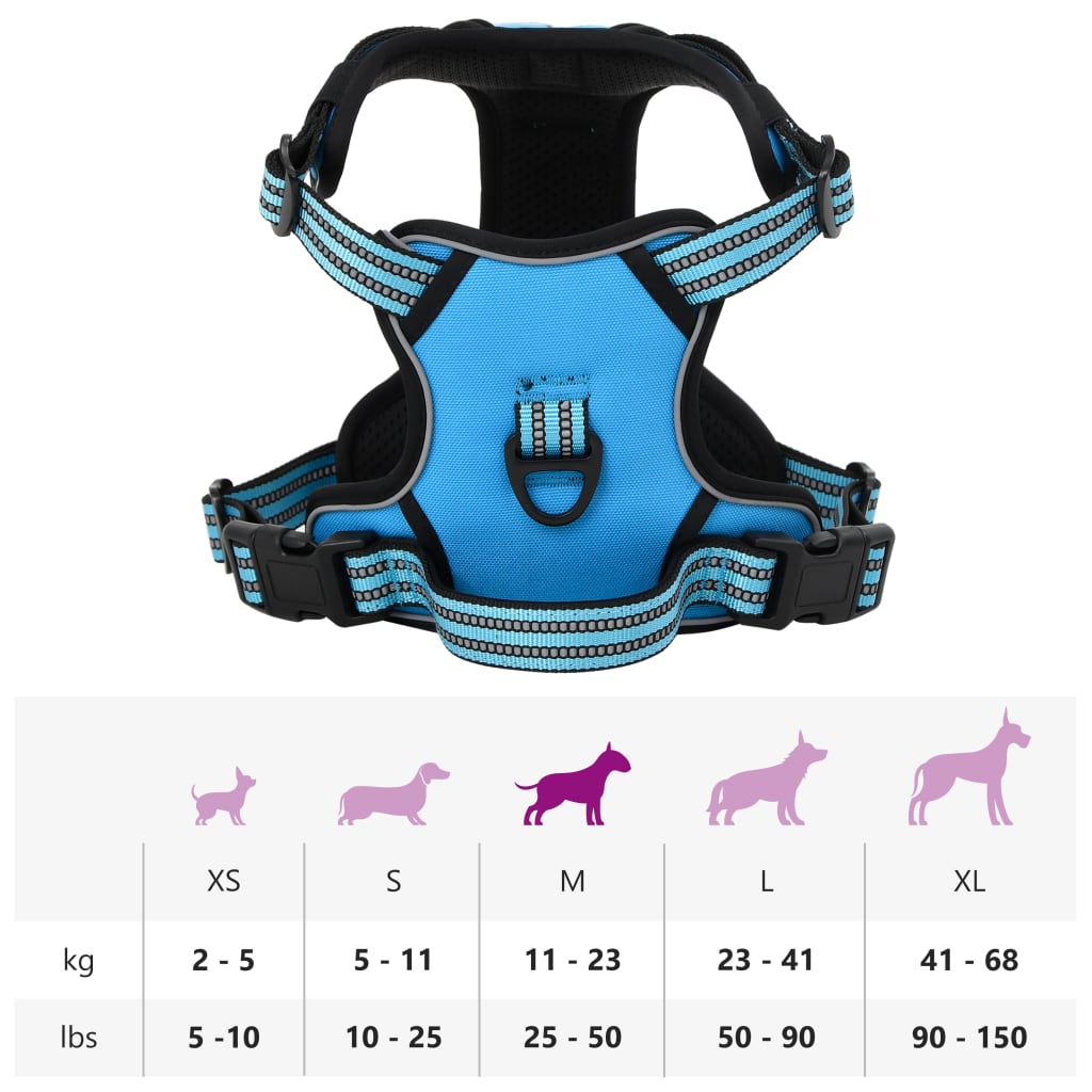 vidaXL Harnais pour chien avec bandes réfléchissantes réglables bleu M