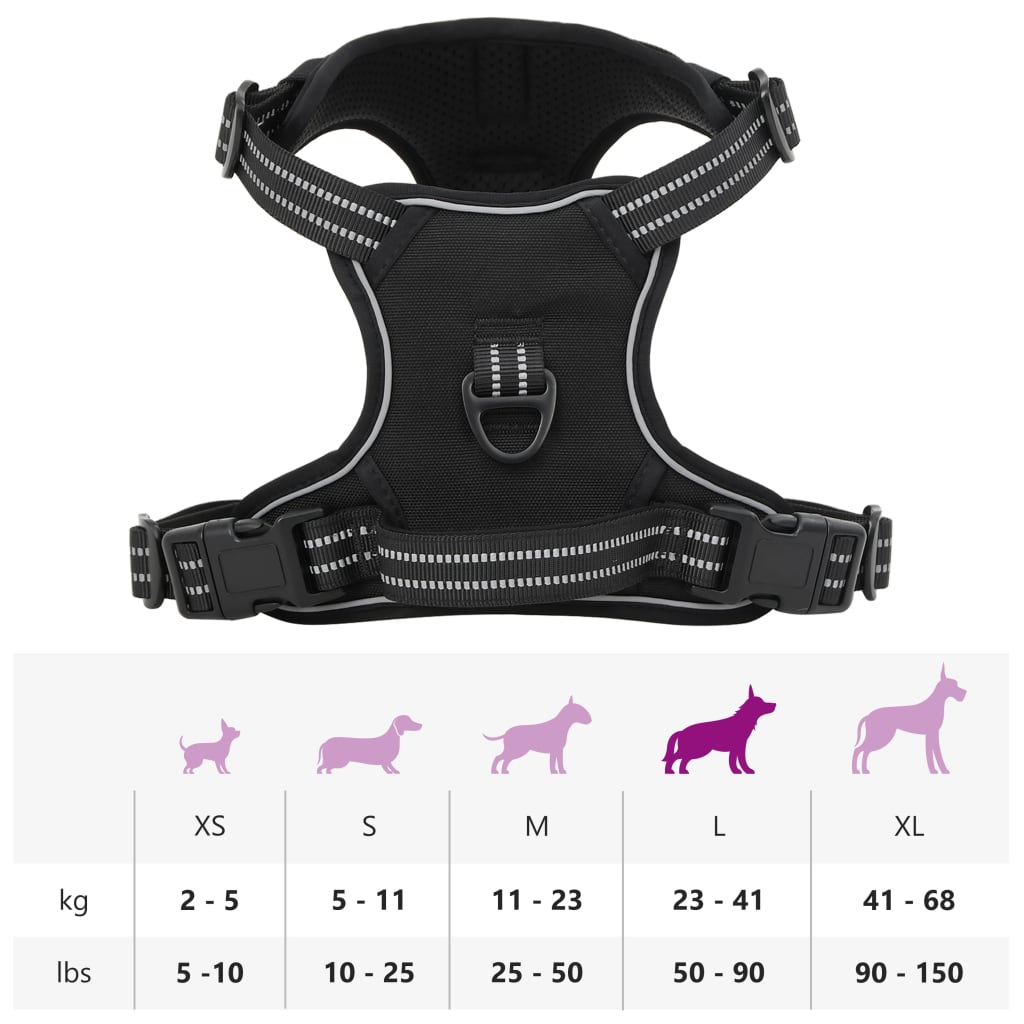 vidaXL Harnais pour chien avec bandes réfléchissantes réglables noir L