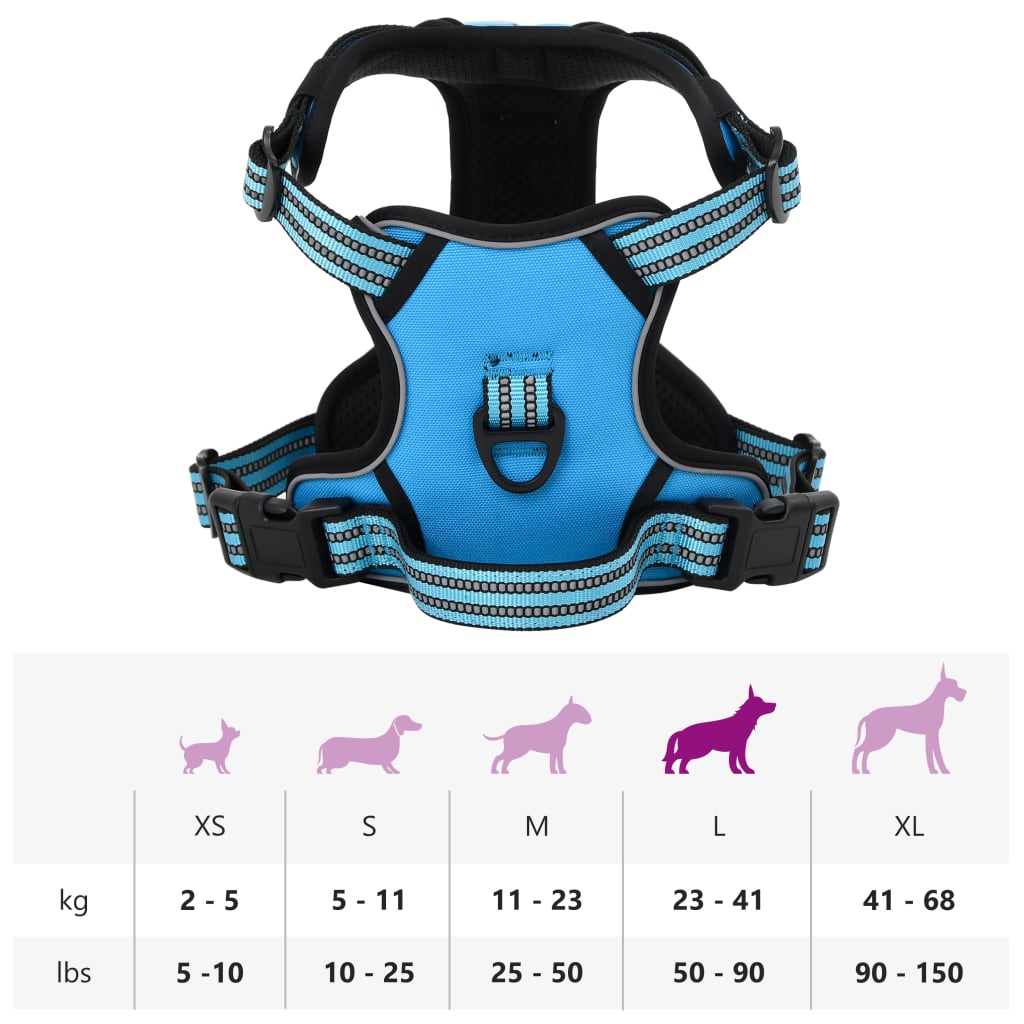 vidaXL Harnais pour chien avec bandes réfléchissantes réglables bleu L
