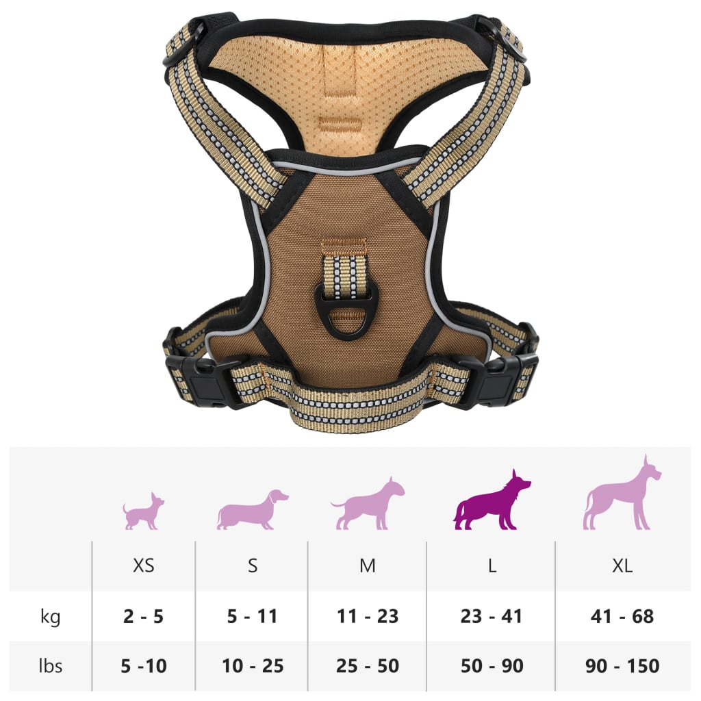 vidaXL Harnais pour chien et bandes réfléchissantes réglables marron L