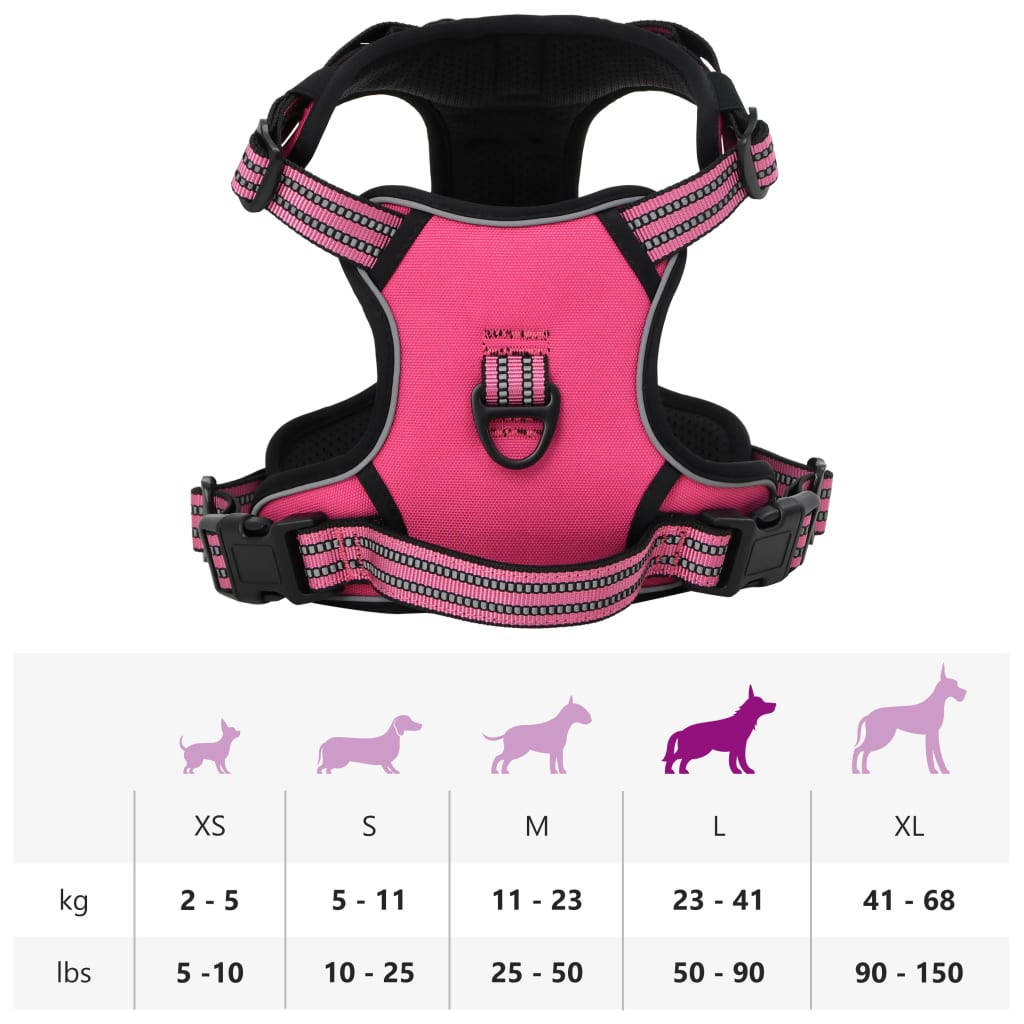 vidaXL Harnais pour chien avec bandes réfléchissantes réglables rose L