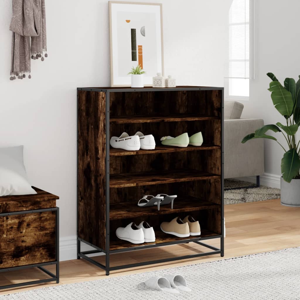 vidaXL Meuble à chaussures chêne fumé bois d'ingénierie et métal