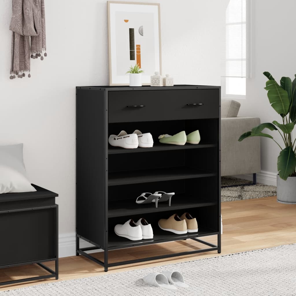 vidaXL Meuble à chaussures noir 75x38x97,5 cm bois d'ingénierie métal