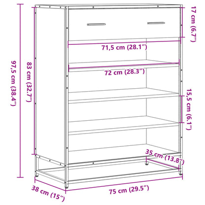 vidaXL Meuble à chaussures noir 75x38x97,5 cm bois d'ingénierie métal